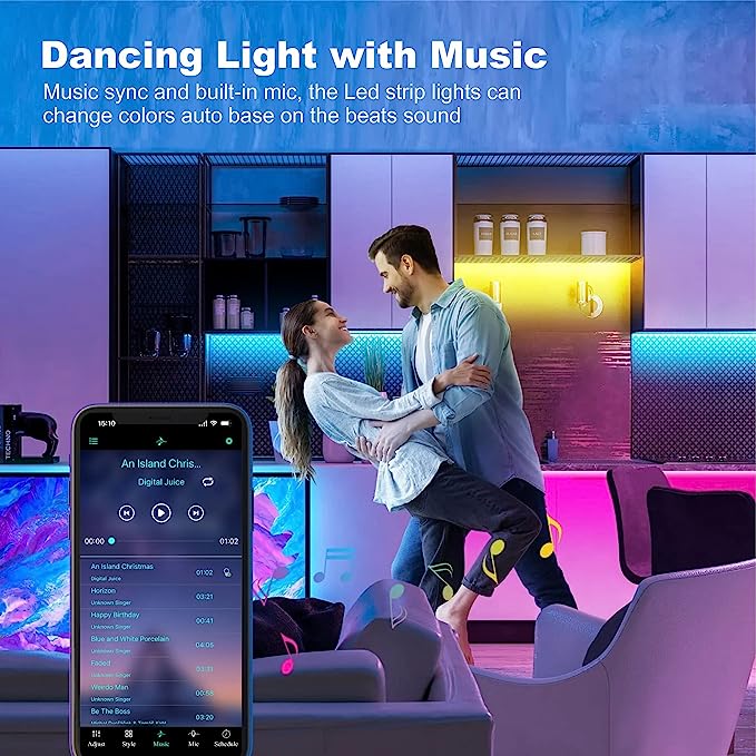 zyzykeji 32.8ft Led Lights for Bedroom, 5050 RGB Strip Music Sync Color Changing with Remote and App Control Strips,